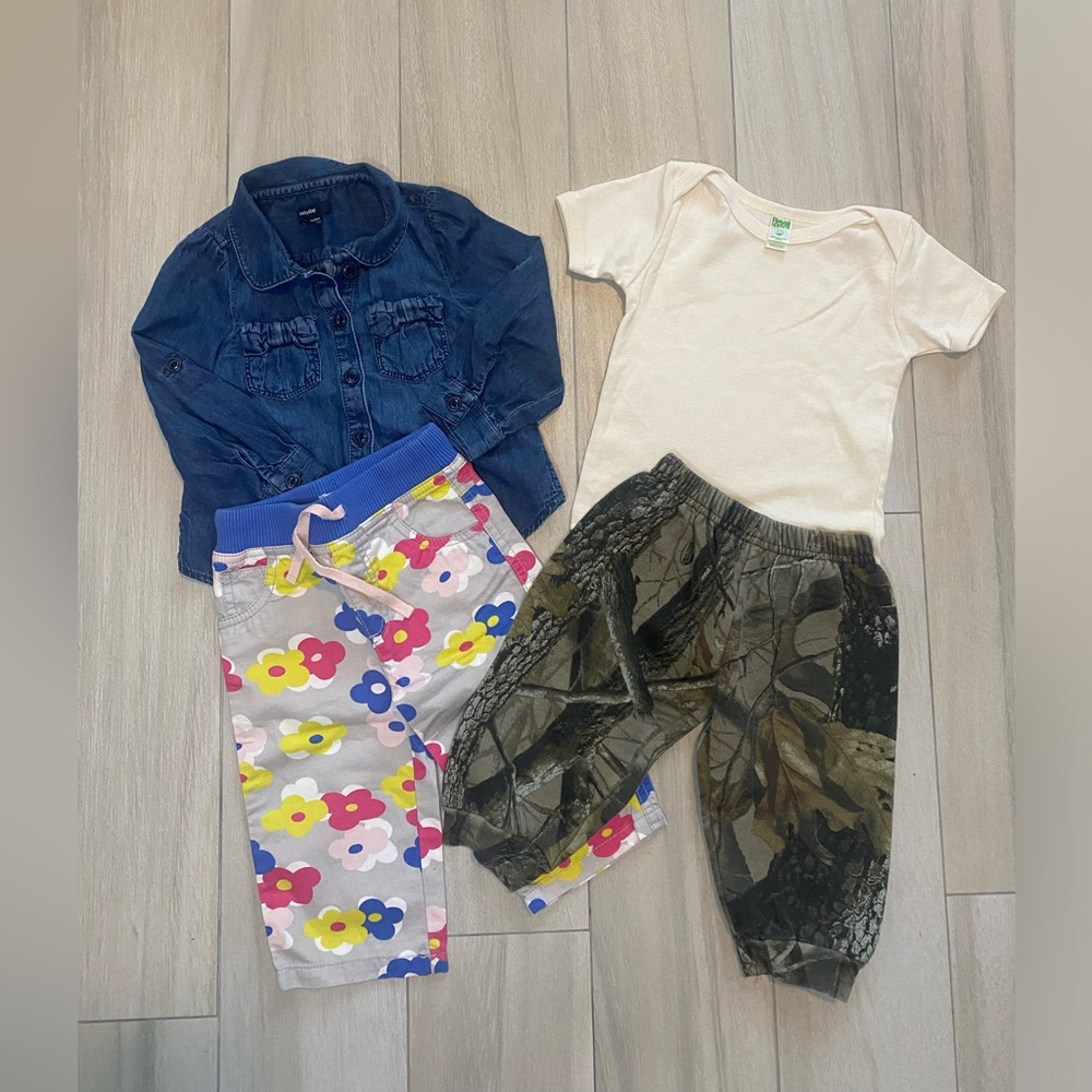Baby gap Gymboree bass pro shop organic tee girls pants, denim top sweats